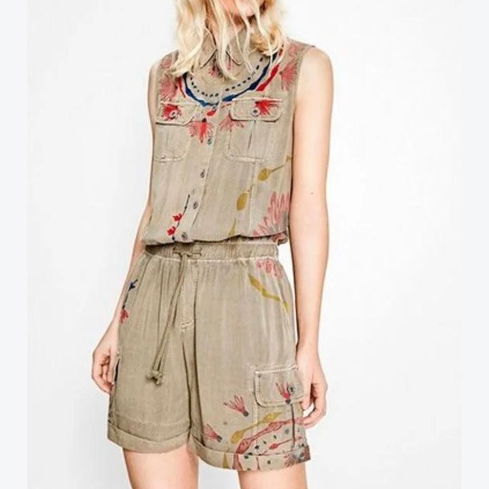 Desigual. Floral Cargo Romper Playsuit Size 40 US Medium